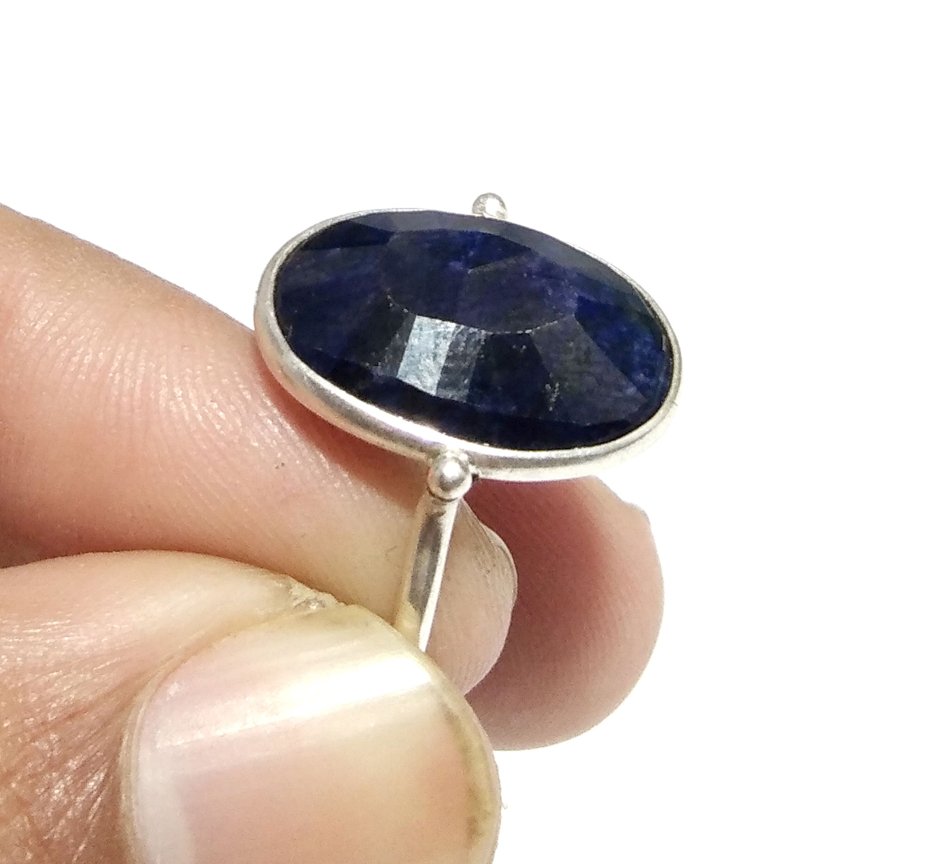 Blue Sapphire Stone Ring, 925 Solid Starling Silver Ring, Stone Size 13x18mm Natural Blue Sapphire Checker Cut Stone Ring, Gift Wedding Ring